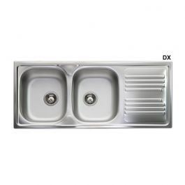 Lavello incasso in acciaio inox con 2 vasche cm 116 gocciolatoio dx