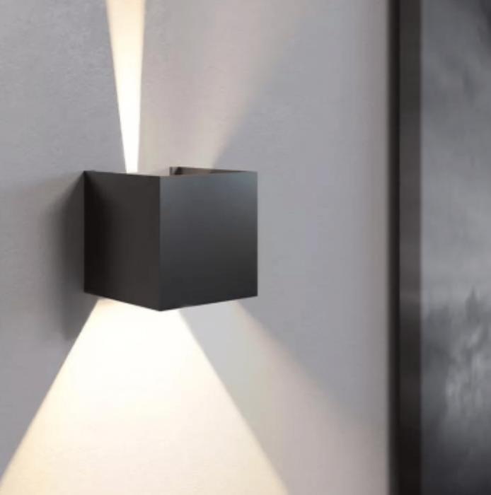 Applique Cubo da parete 16W, Nero, Fascio regolabile, Luce calda, 2000 Lumen, IP54