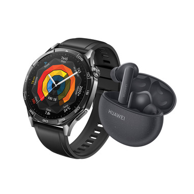 Huawei WATCH GT5, Cassa 46mm in acciaio inossidabile e cinturino nero. Compatibile con iOS e Android. Con FreeBuds 5i in omaggio