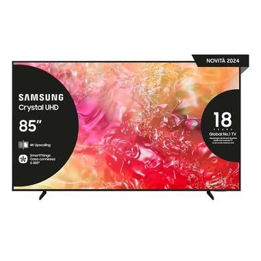 Samsung TV Crystal UHD 4K 85” UE85DU7170UXZT Smart TV Wi-Fi Black 2024, Processore Crystal 4K, 4K Upscaling, Slim Look Design, OTS Lite