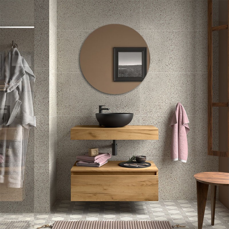 Composizione bagno sospesa 80 cm rovere africa con specchio Sumo