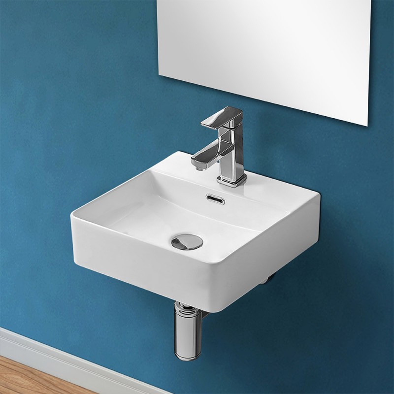 Lavabo sospeso rettangolare 41×42 cm in ceramica bianco lucido