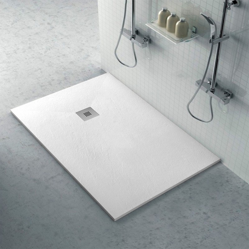 Piatto doccia filo pavimento Karen 100×120 in resina bianco pietra