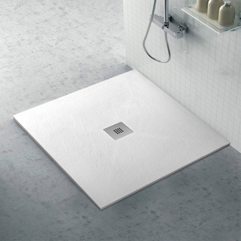 Piatto doccia filo pavimento Karen 120×120 in resina bianco pietra